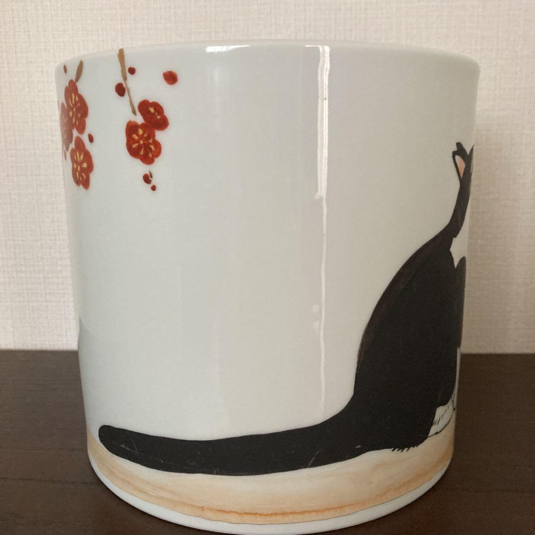 伊万里焼　磁器のごみ箱　猫と梅