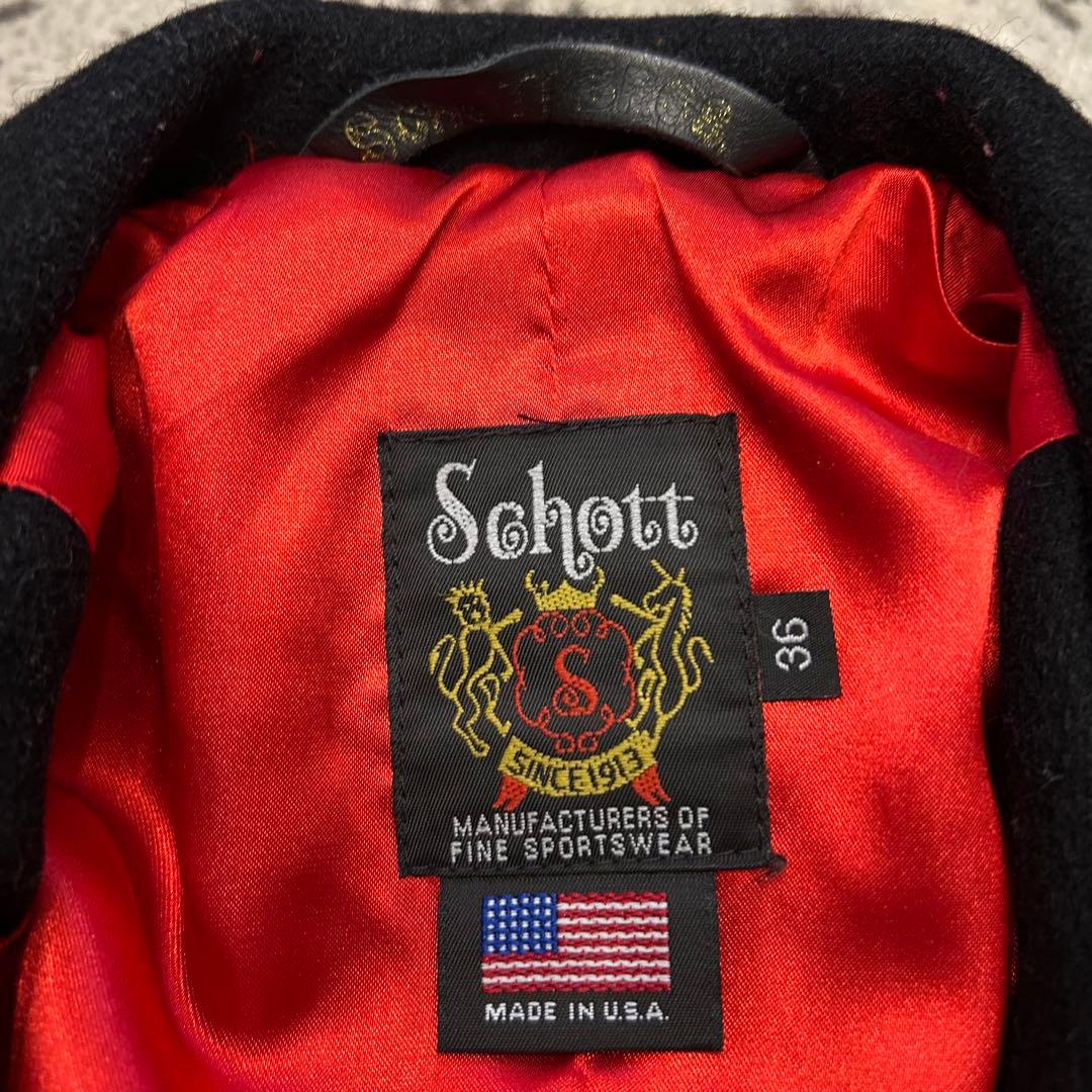 ポン　Schott ショット レザーパイピング ピーコート 36 S相当