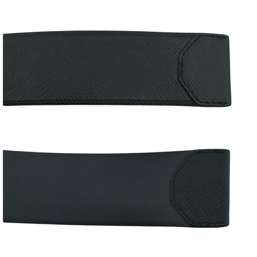 美品◇プラダ サフィアーノレザー メタル ロゴ ベルト ブラック ユニセックス