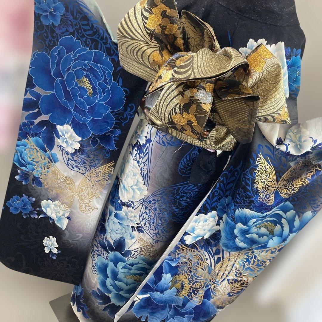 豪華薔薇振袖 袋帯付き　金彩　蝶　大輪