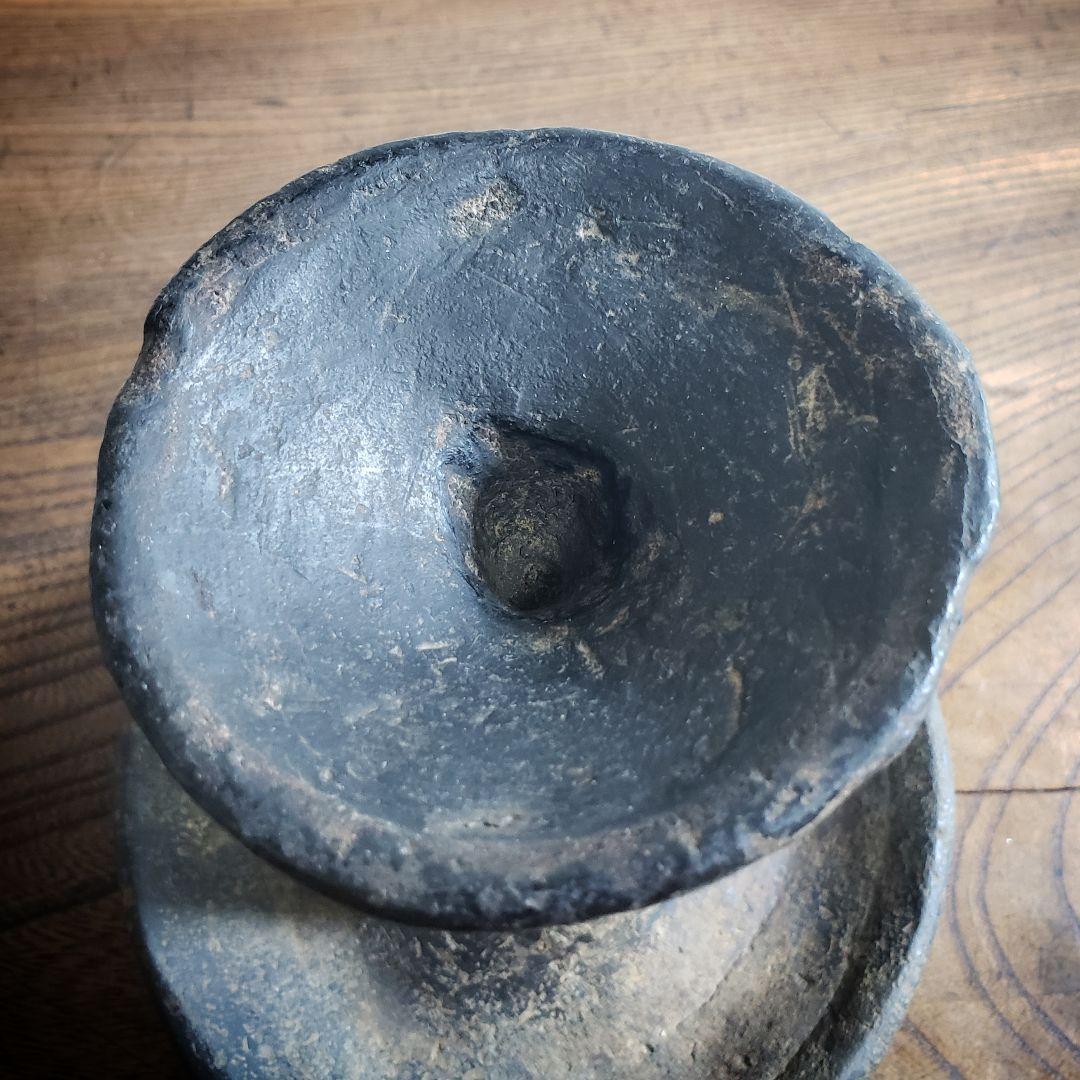 灯明台　灯火台　蝋燭台　古道具　黒　灯明皿　陶器　日本灯明皿　江戸　欠け
