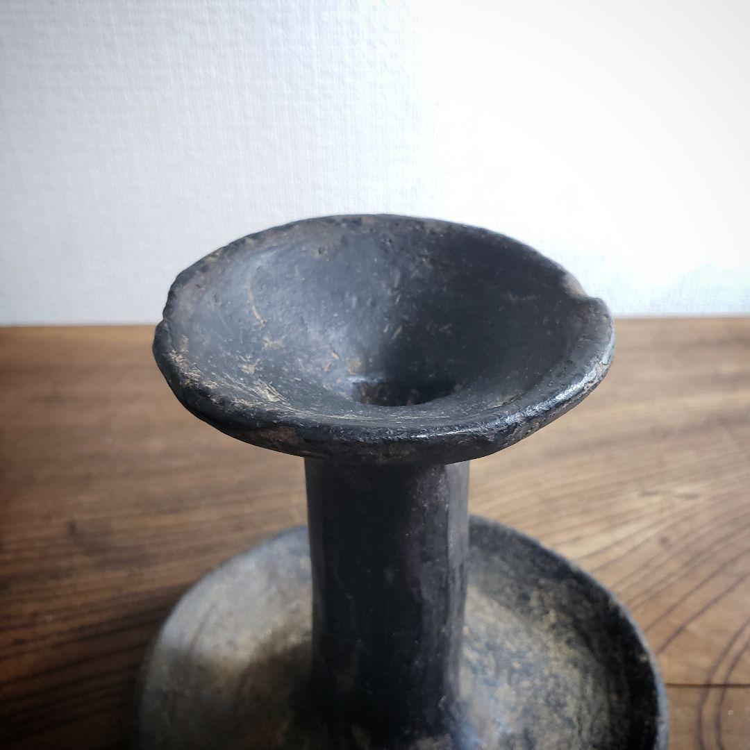 灯明台　灯火台　蝋燭台　古道具　黒　灯明皿　陶器　日本灯明皿　江戸　欠け