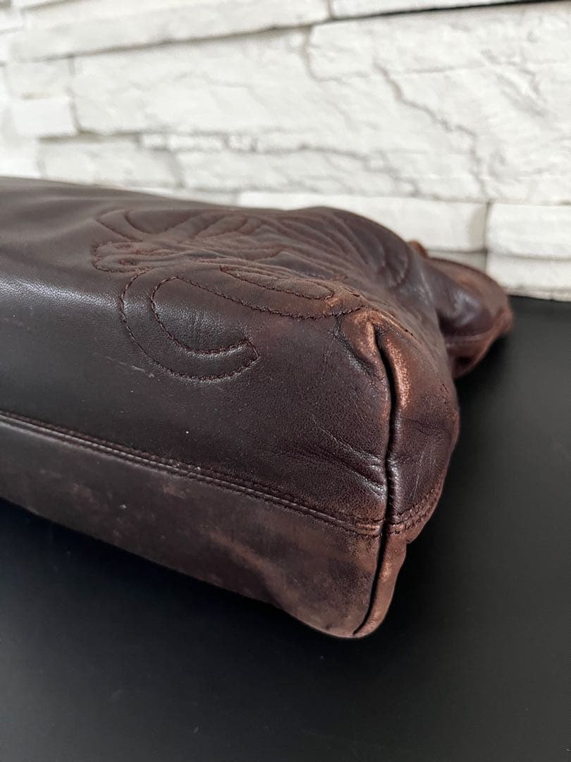 専用　ロエベ　ダークブラウン レザー ハンドバッグ