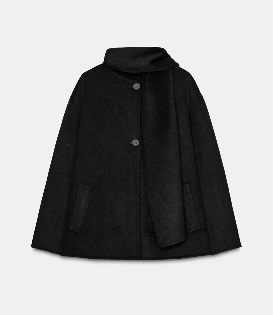【完売品】ZARA ウールショートスカーフコート Sサイズ 新品タグつき