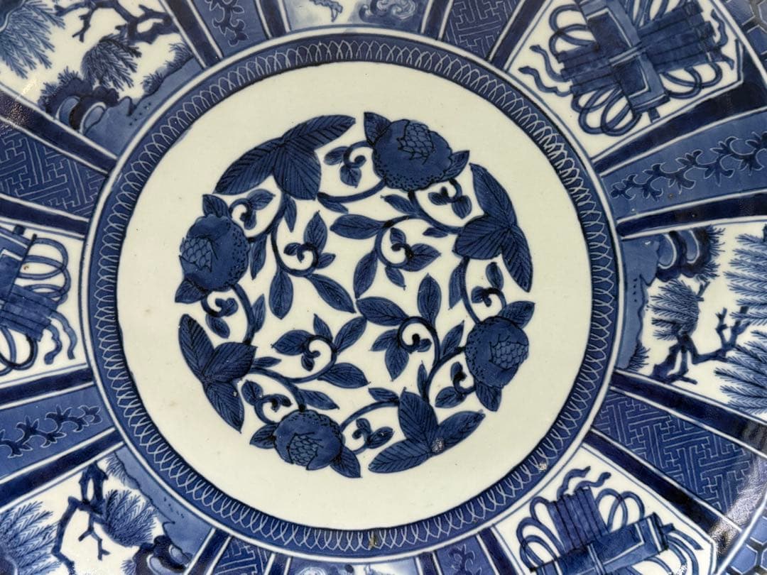 江戸　伊万里　染付　龍紋　柳紋大皿　直径約45.7cm 送料込み260204