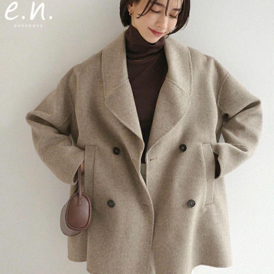 人気☆evernavy リバーピーコート ダブルブレスト エバーネイビー　M