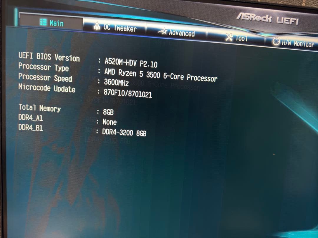 マザーボード ASRock A520M +CPU RYZEN 5 3500