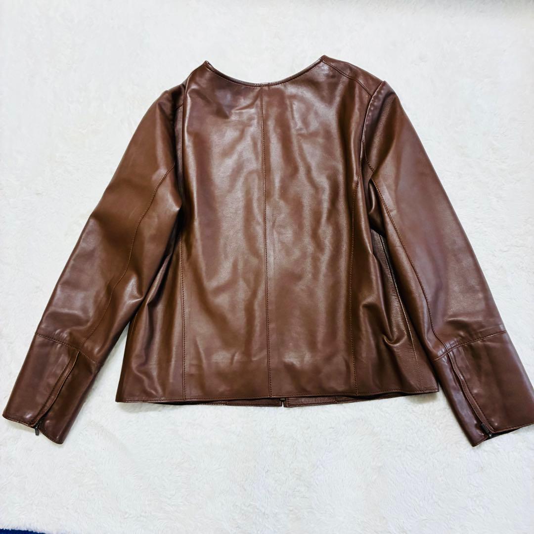 美品　23区 山羊レザージャケット ノーカラー ブラウン 3XL（4L)サイズ
