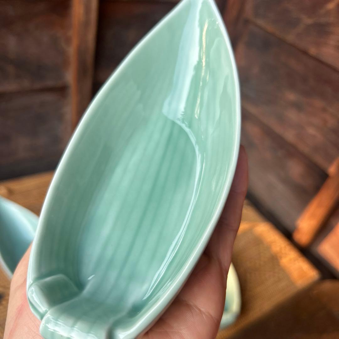 ※箱なし深川製磁　百年庵　笹青磁　笹舟取皿揃　５枚 小鉢 刺身皿 盛り付け皿