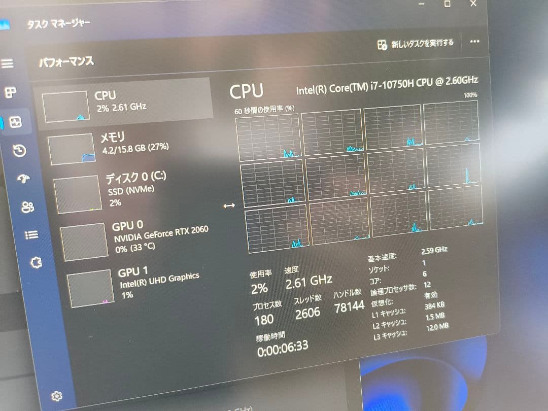 GALLERIA ゲーミングノート i7-10750H RTX2060