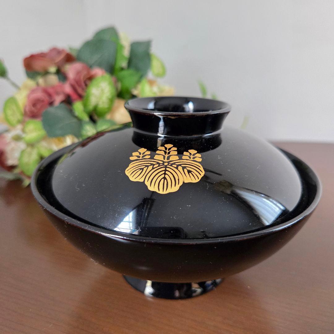 ☆家紋五三桐 輪島塗り 蓋付き椀と銘々皿と茶托の各5個セット☆