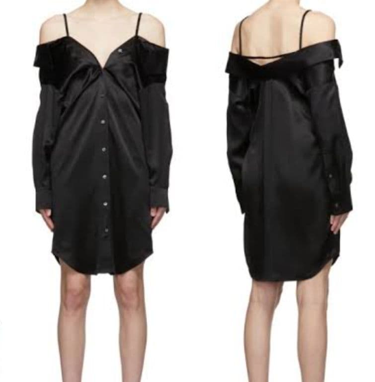 レア【アレキサンダーワン】シャツワンピース シルク オフショルダー ブラック