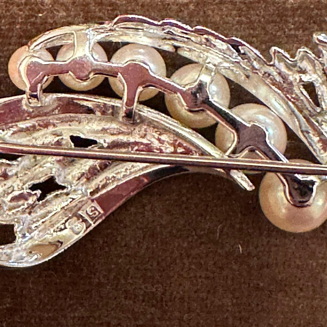 MIKIMOTO ミキモトシルバーパールブローチ ♡アコヤ真珠６珠♡羽デザイン♡