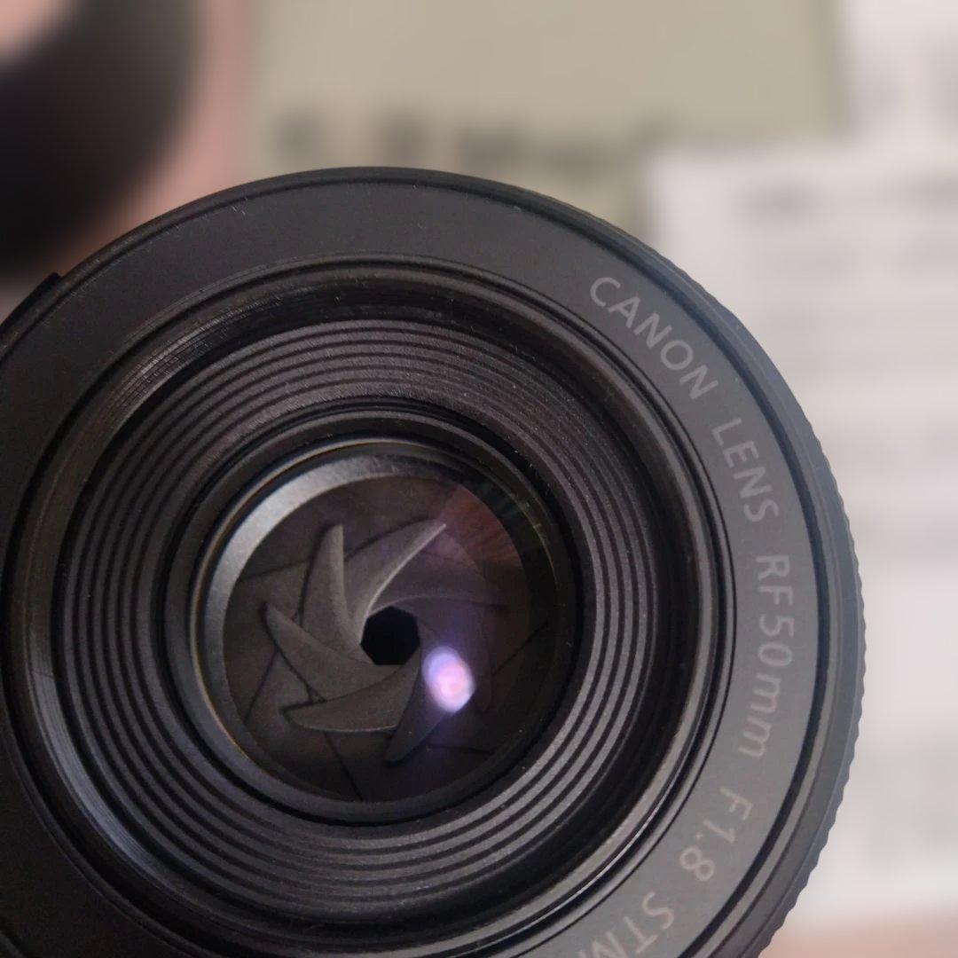 試し撮り程度ほぼ新品　Canon RF50mm F1.8 STM　純正フード付き