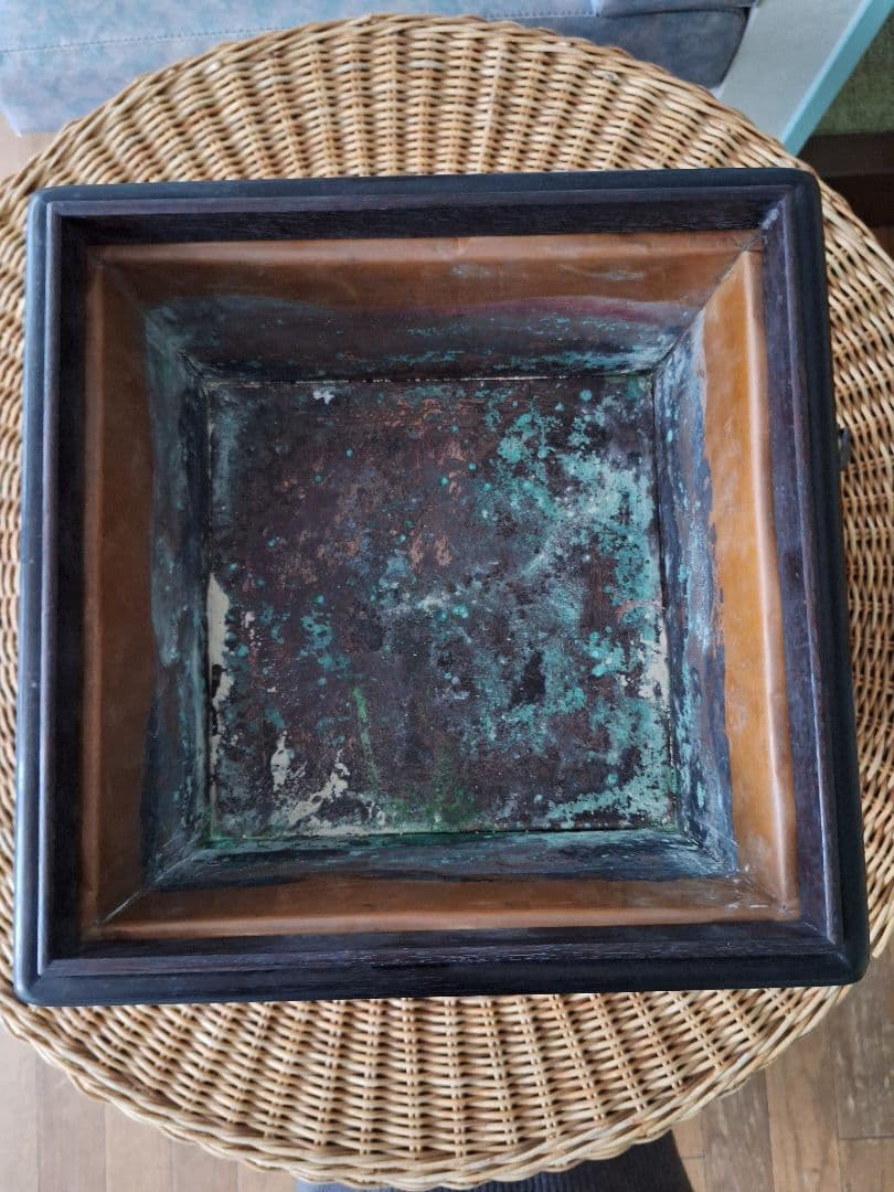 木製火鉢　大正末期　昭和レトロ　黒檀火鉢 火箸