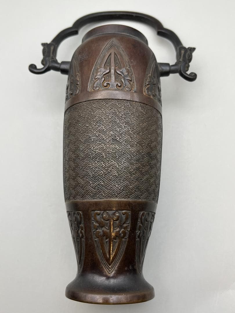 【海】大明宣徳年製　銅製　龍耳花瓶　花入 花器 花生 古銅 古美術 唐物 骨董