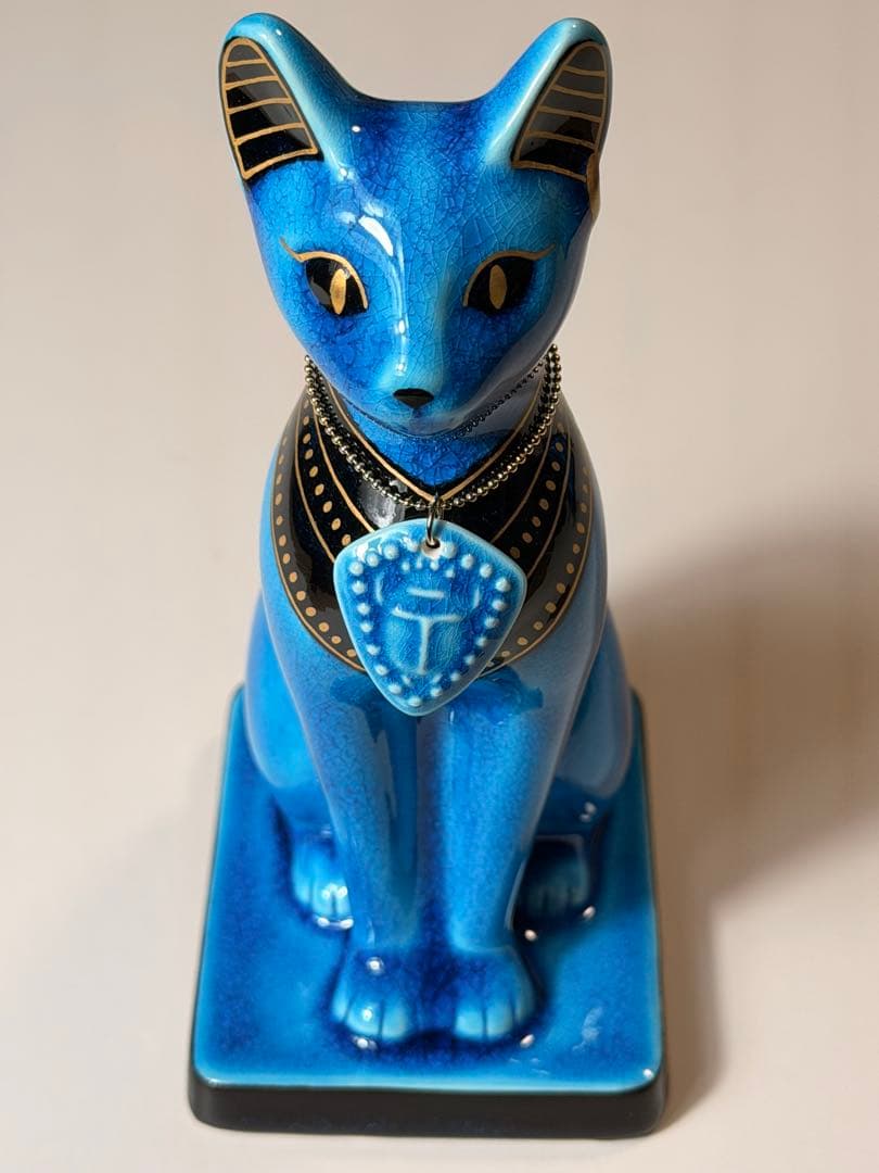 #美濃焼 幸兵衛窯 エジプト神 九栄神　バステト　猫 青釉金彩　S-1