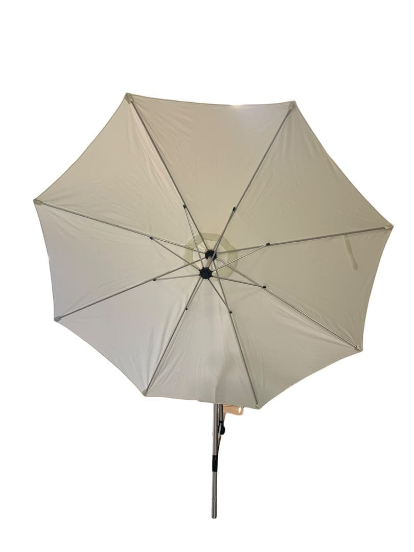 【開封済・未使用】大型パラソル オフホワイト ベースなし ハンドル式 庭 ＃1