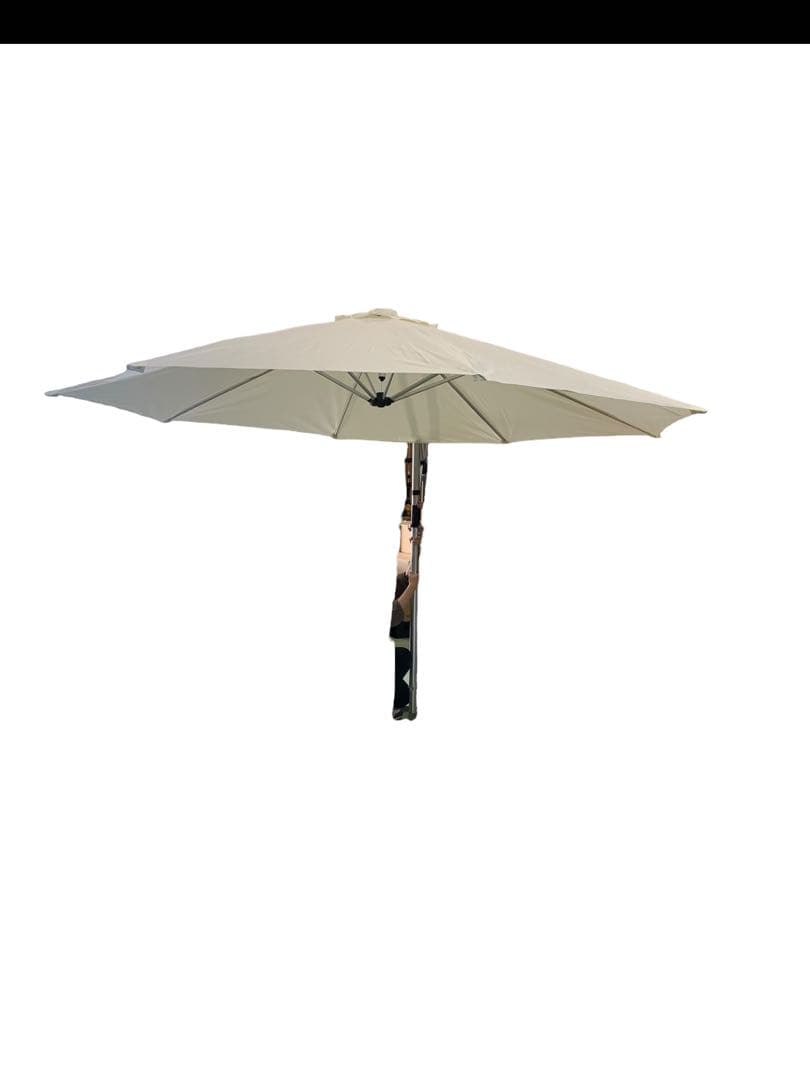 【開封済・未使用】大型パラソル オフホワイト ベースなし ハンドル式 庭 ＃1