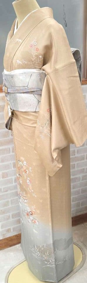 付け下げ訪問着4点フルセット、着物、袋帯、帯締め、帯揚げ
