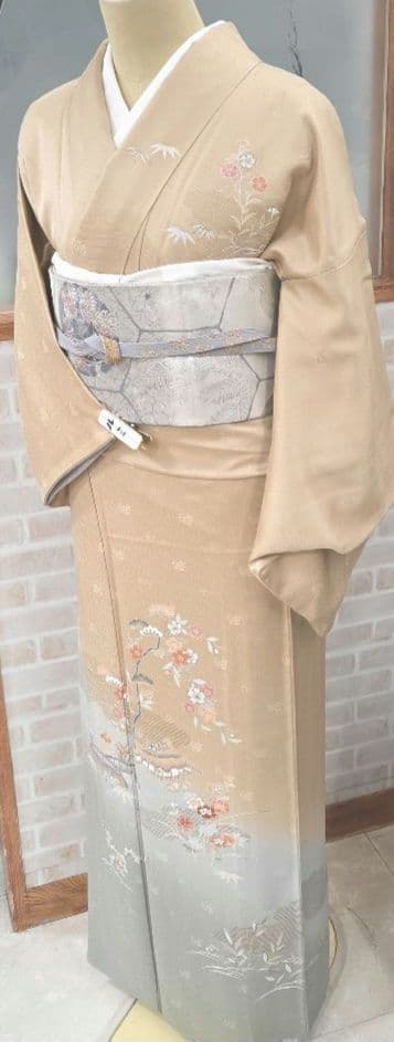 付け下げ訪問着4点フルセット、着物、袋帯、帯締め、帯揚げ