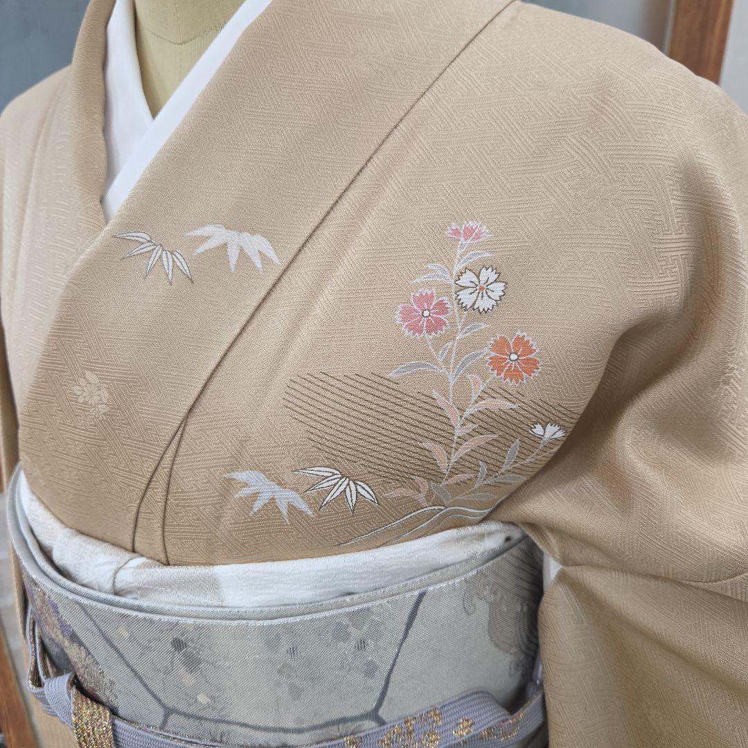 付け下げ訪問着4点フルセット、着物、袋帯、帯締め、帯揚げ