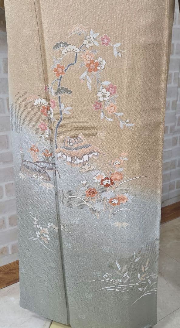 付け下げ訪問着4点フルセット、着物、袋帯、帯締め、帯揚げ