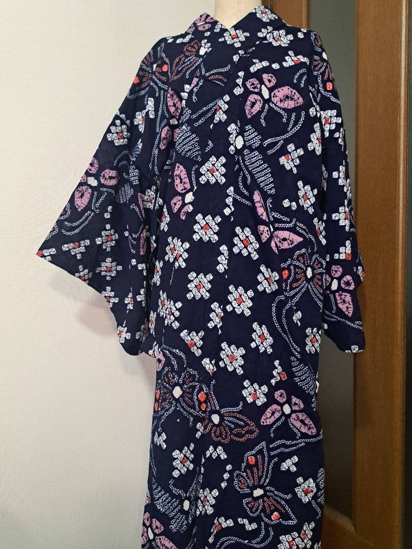 有松絞り 浴衣 シボ良好 手縫い仕立て