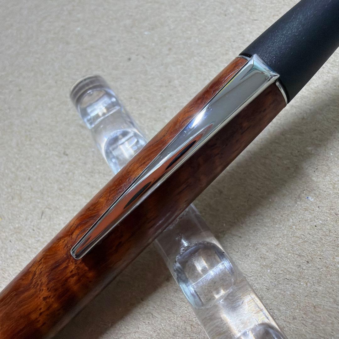 野原工芸 花梨トラ杢 ロータリー ボールペン 回転式 木軸 シルバー金具