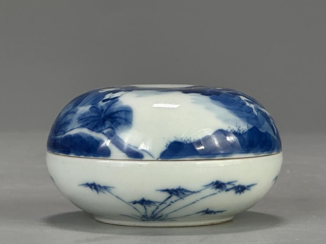 中国美術　清時代　清朝　青花人物画香合　蓋物　唐物　古物保証　時代物　香道具