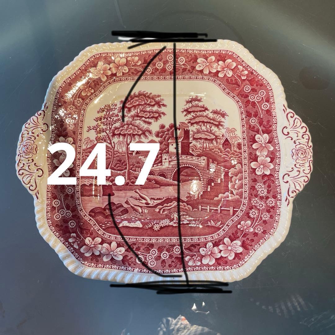 スポード　持ち手付き四角大皿　ピンクタワー　1970年代製Spodeで購入　新品