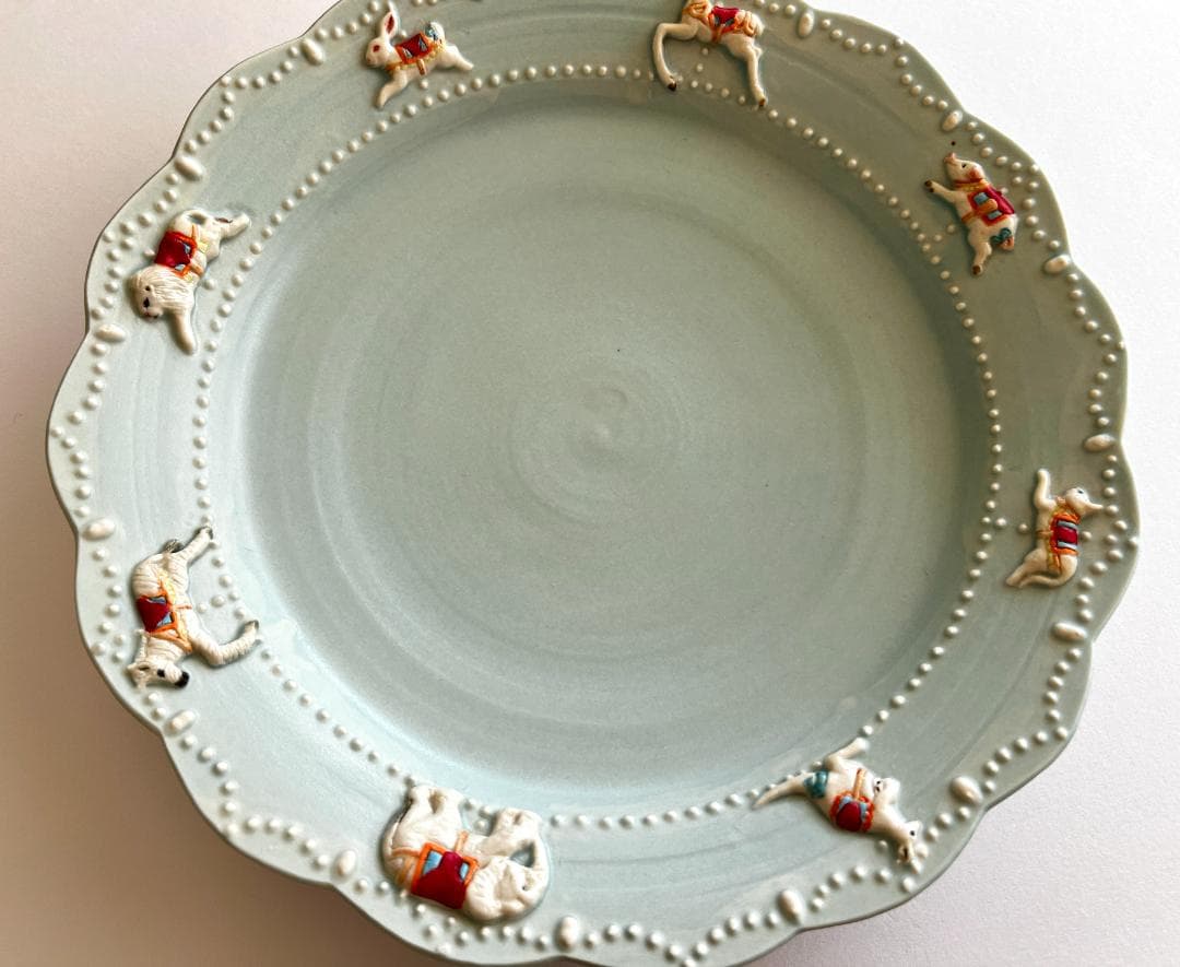 【未使用】佐々木忍 メリーゴーランドプレート お皿【淡いエメラルドグリーン】