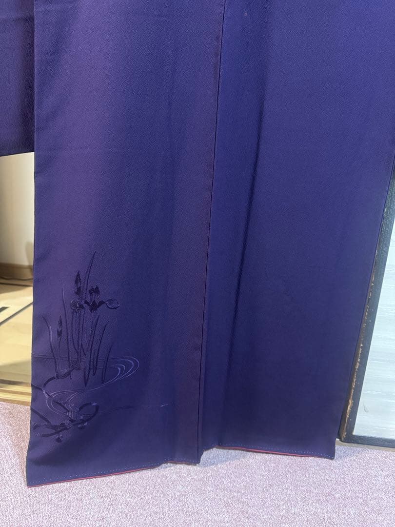 紫色 花の刺繍　振袖と帯のセット