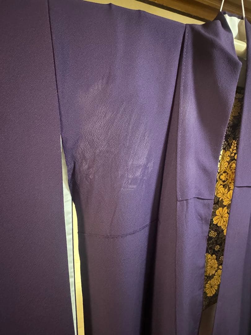 紫色 花の刺繍　振袖と帯のセット