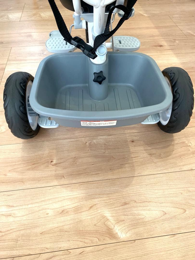 BTM 三輪車 手押し 舵取り棒 ベビーカー 自転車本体 グレー 屋根付き