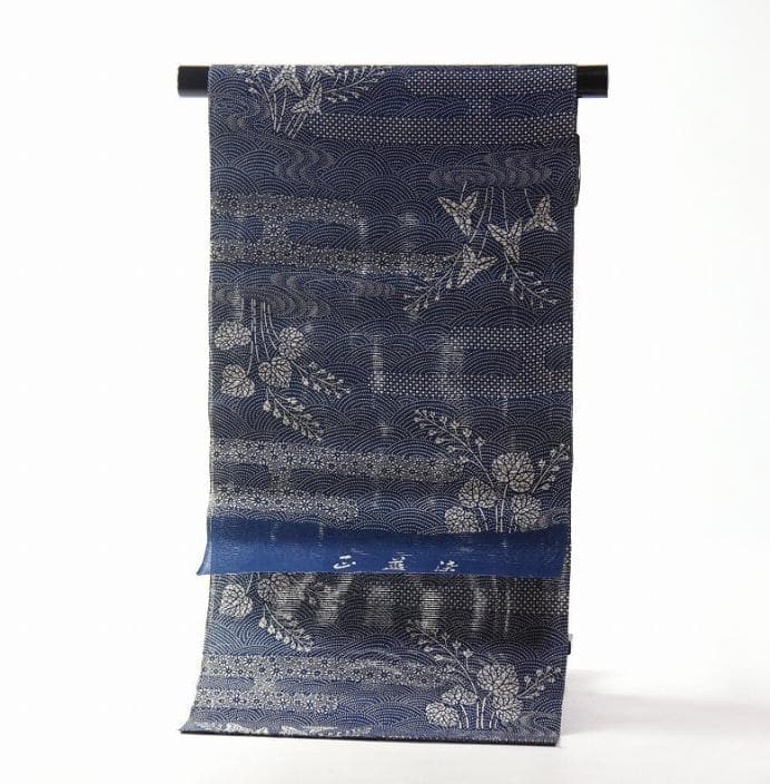 浴衣 反物 お誂え 綿絽 藍染め 正藍染 青海波 草花 小花 葵 沢瀉