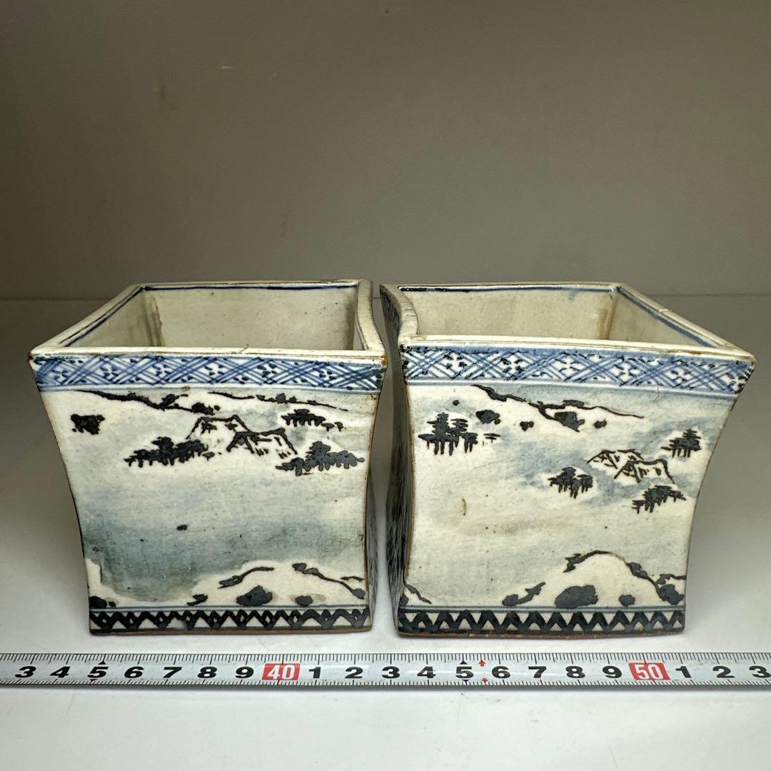 乾山作　雪景山水火入　一対　木箱付　幅約9㎝　本Y7-0414☆1Fトトオカ