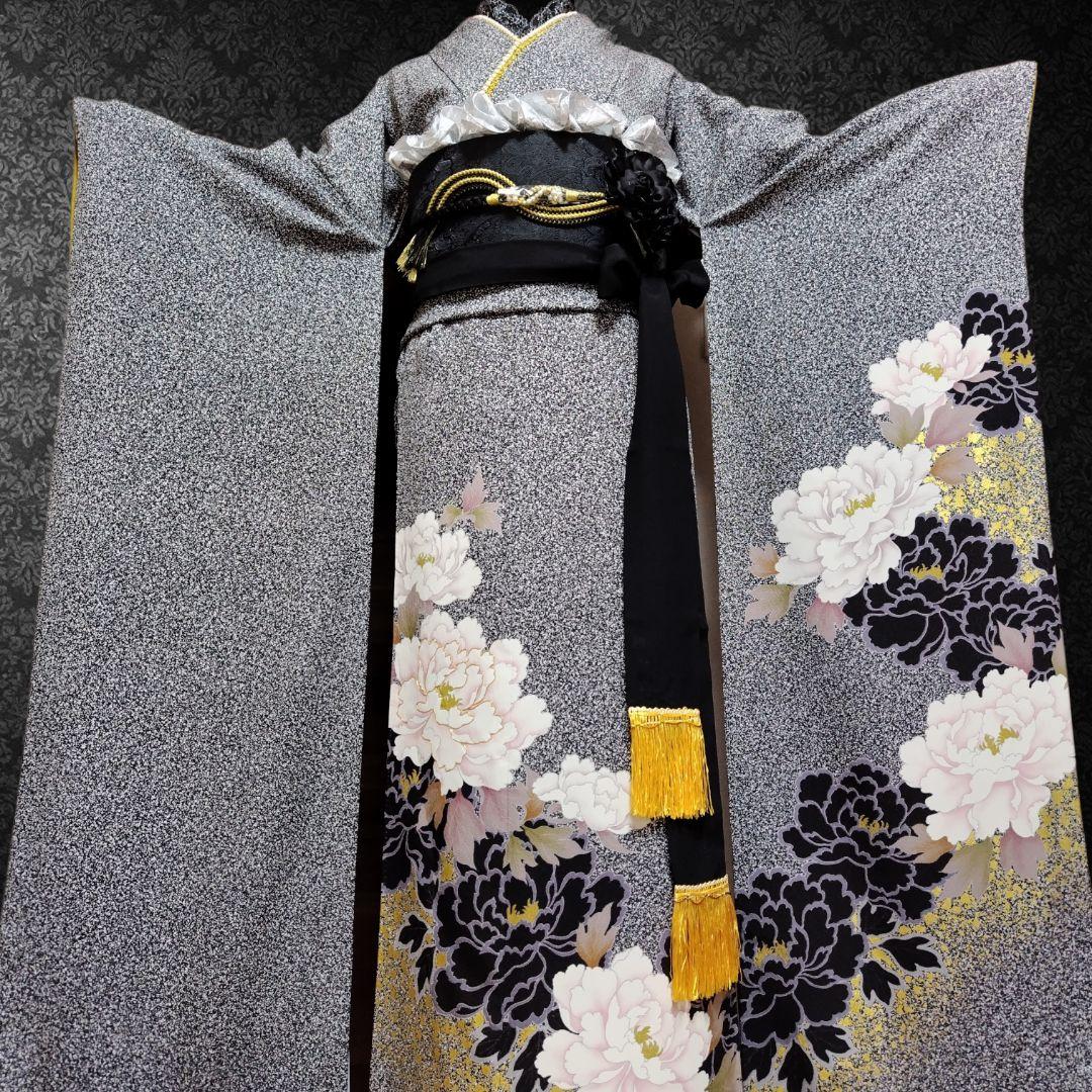 お直し無料☆振袖フルセット・成人式・大輪牡丹・金駒刺繍・金彩加工・モード系