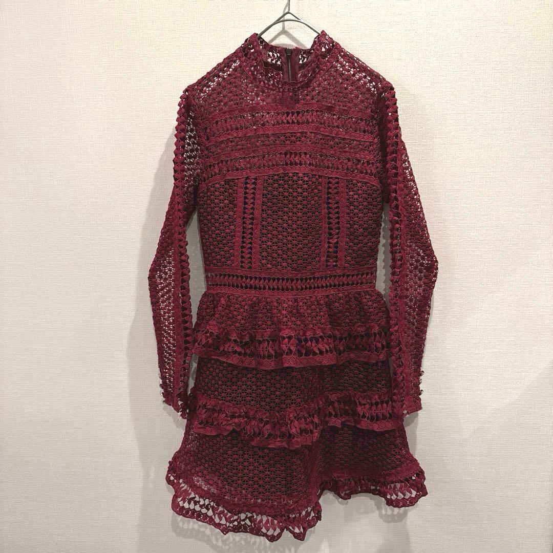 SELF PORTRAITセルフポートレイトレースフリル長袖ミニワンピースUK6