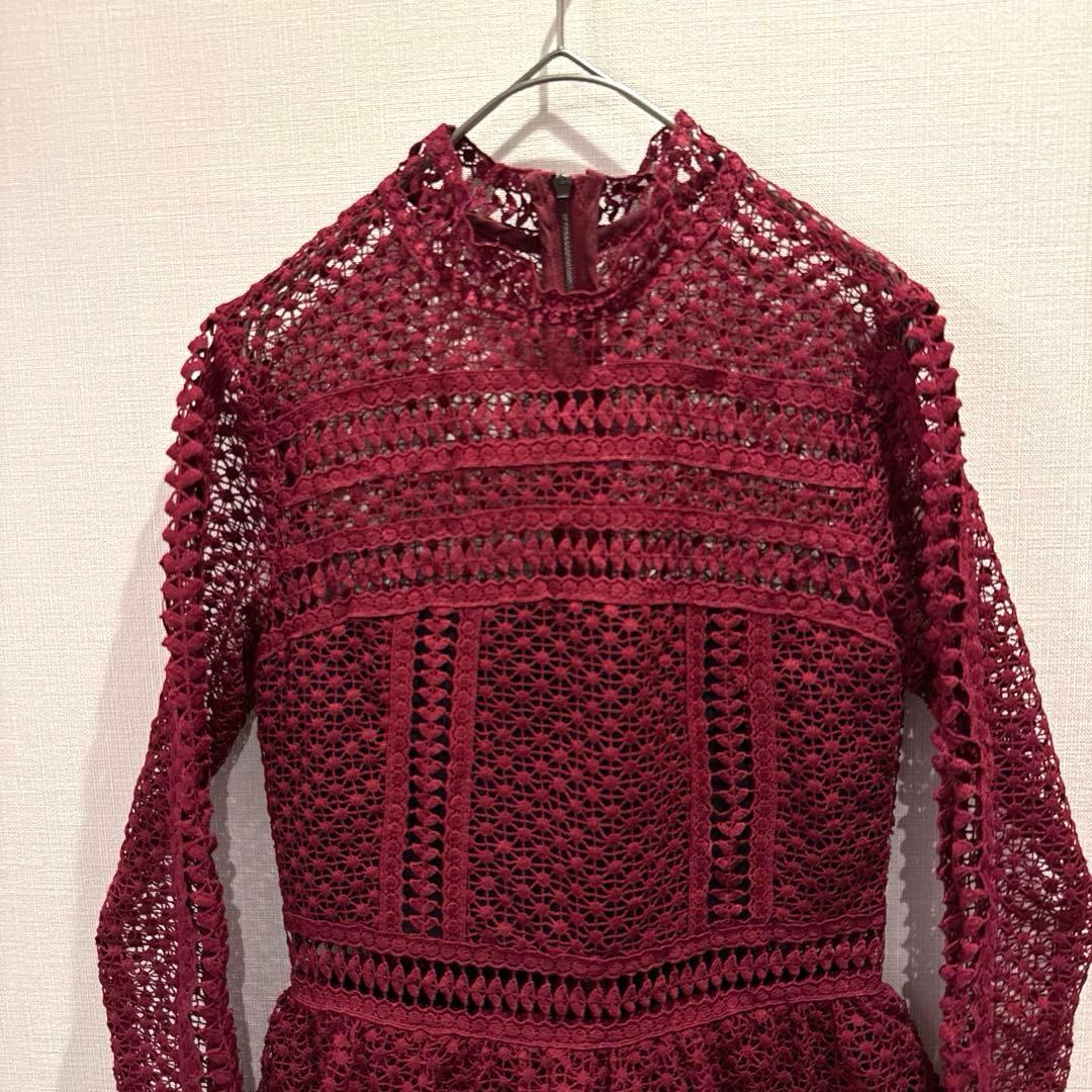 SELF PORTRAITセルフポートレイトレースフリル長袖ミニワンピースUK6