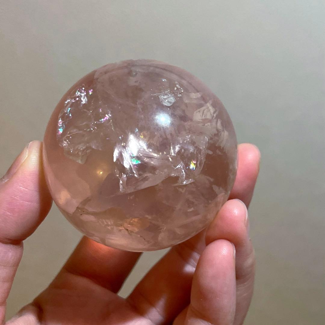ジェムローズクォーツ　高品質　5.4㎝　スフィア　透明度　ゼリー感　サーモンピン