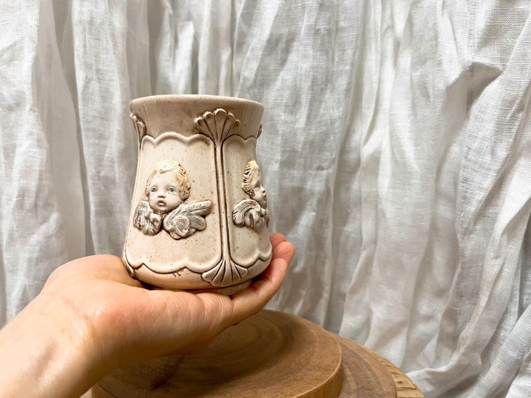 作家　陶器　置物　天使　ペン立て　アンティーク調　ブロカント　ヴィンテージ