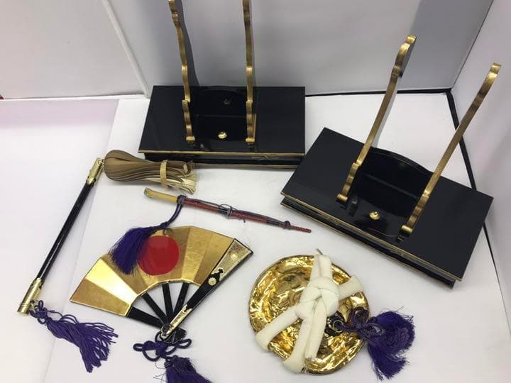 伝統工芸木製品 24cm 軍扇陣笠揃 五月人形　小道具　扇　太鼓　買い替え
