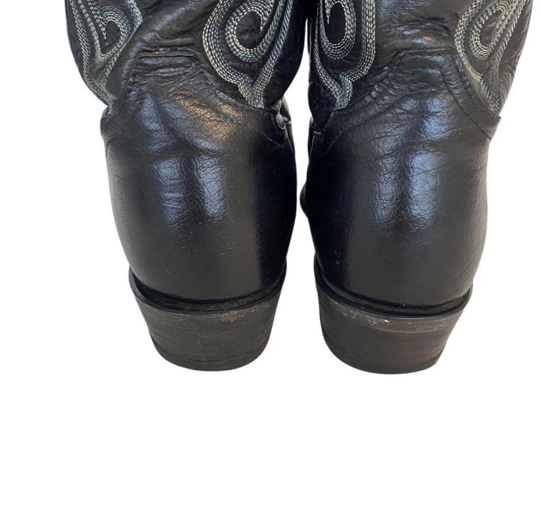 ブラックウエスタンブーツ レザー刺繍