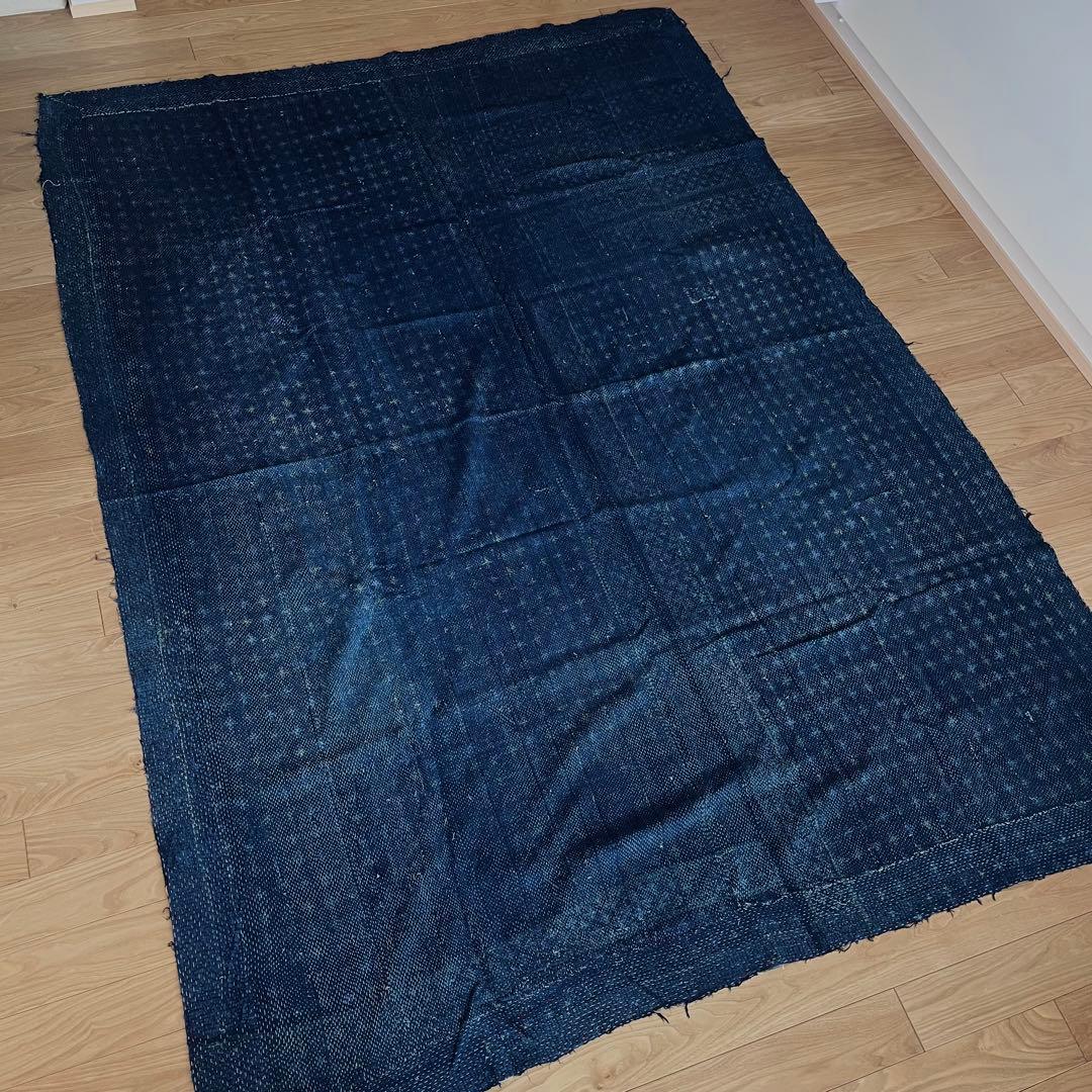 インド 藍染 ヴィンテージキリム ラグ 刺し子