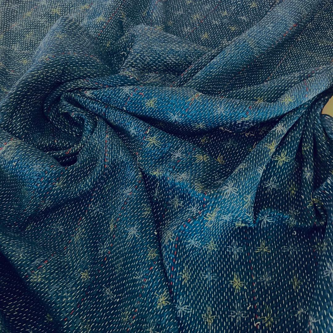 インド 藍染 ヴィンテージキリム ラグ 刺し子