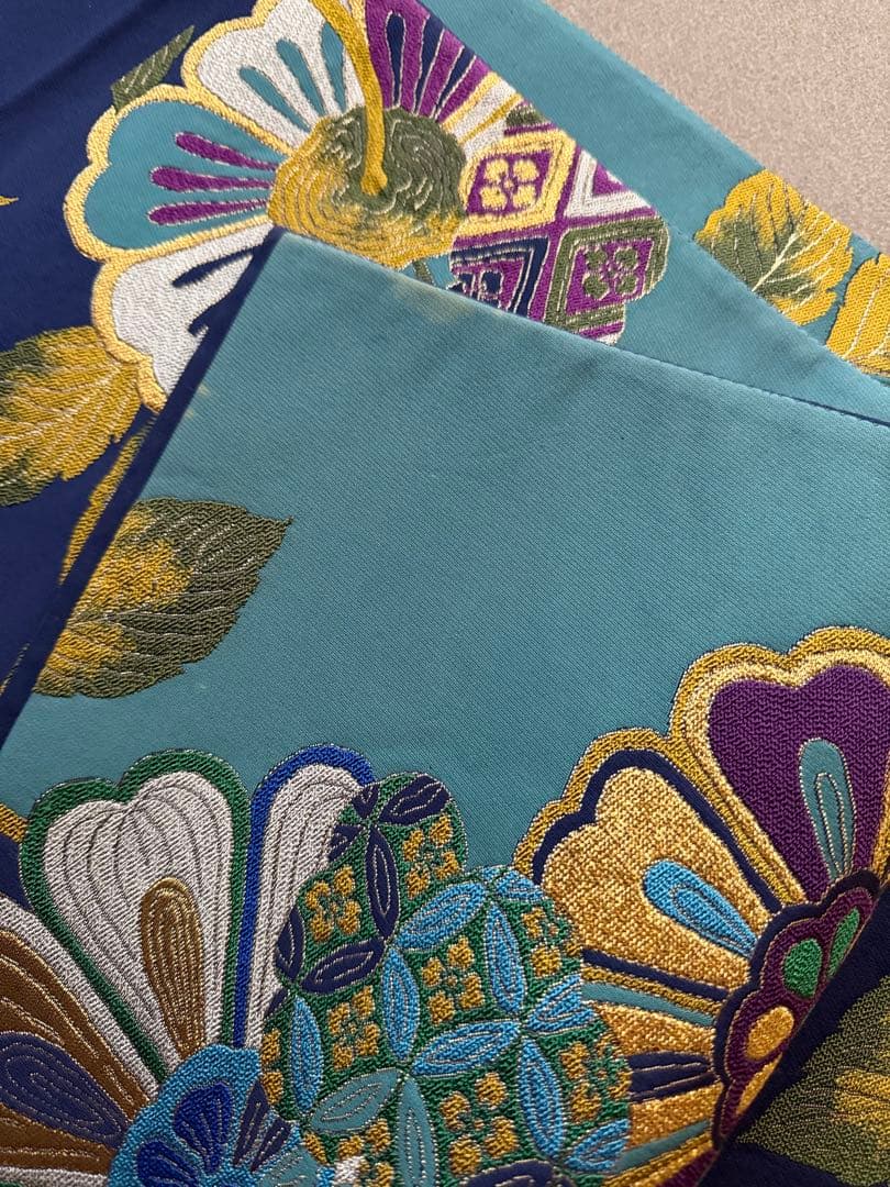 袋帯　ブルー　花