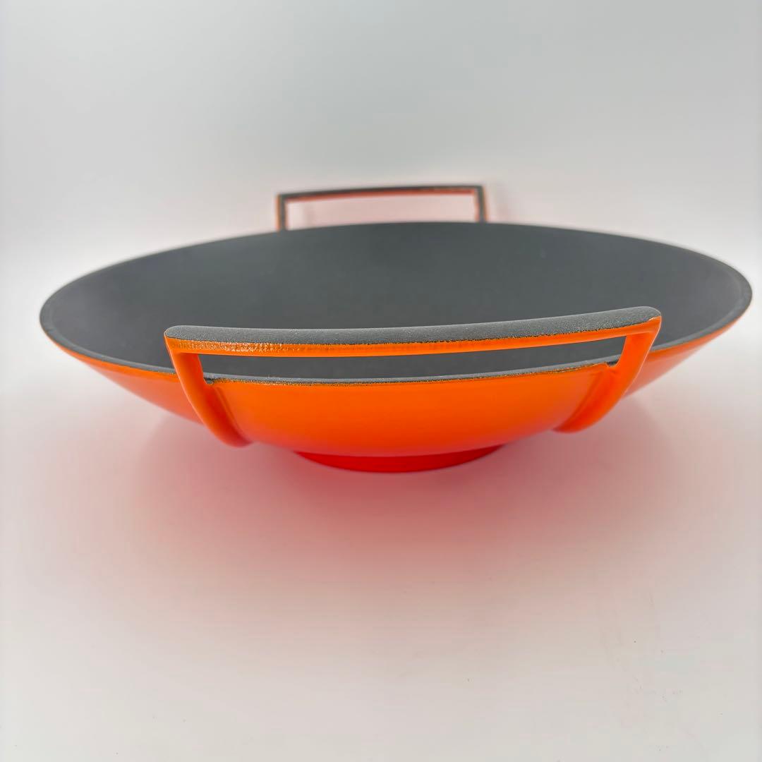 ル・クルーゼ 36cm ウォック オレンジ 鋳物 中華鍋 油切り 未使用