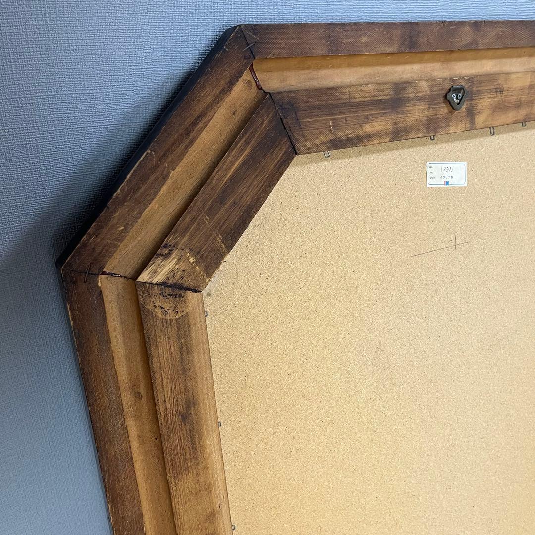 イタリア製 鏡 八角形 木製フレーム スタンドミラー 88cm 大型