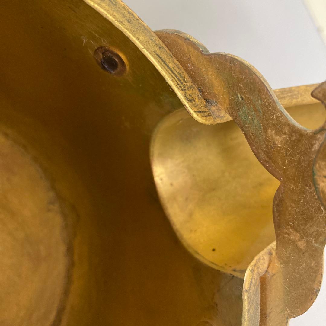 E4 骨董品真鍮製 彫金 提子古い酒器 アンティーク 中国美術 昭和レトロ レト